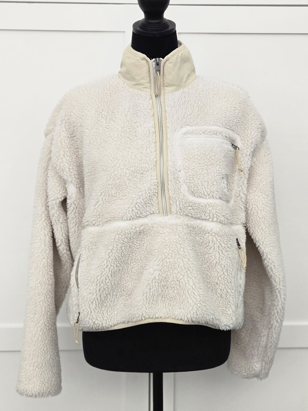 TNF Extreme Pile Sherpa Fleece Crop Pullover Jacket Off White Cream Teddy Y2K S